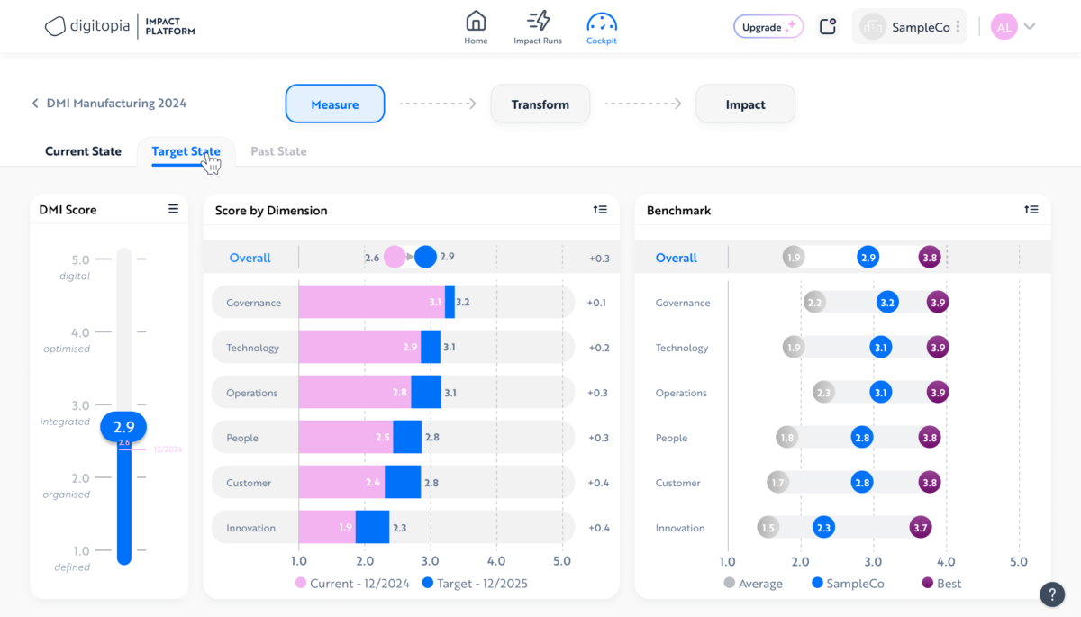 Digitopia Impact Platform Digital Maturity Target State Screen